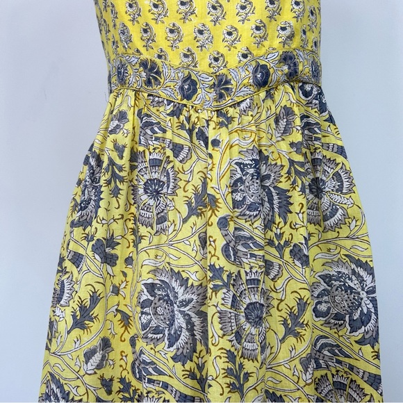 East Artisan Anokhi Maxi Dress Size 18 Bright Yellow Block Print Tiered Boho - Picture 4 of 9